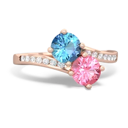 Blue Topaz Channel Set Two Stone 14K Rose Gold ring R5303