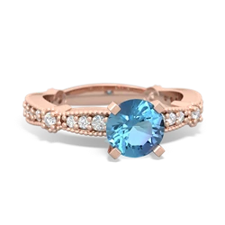 Blue Topaz Sparkling Tiara 6Mm Round 14K Rose Gold ring R26296RD