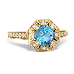 Blue Topaz Art-Deco Starburst 14K Yellow Gold ring R5520