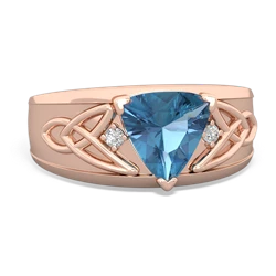 Blue Topaz Celtic Trinity Knot Men's 14K Rose Gold ring R0440