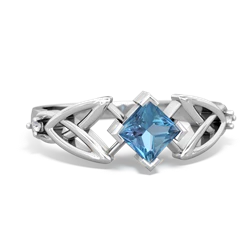 Blue Topaz Celtic Knot Princess 14K White Gold ring R3349