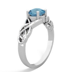 Blue Topaz Checkerboard Cushion Celtic Knot 14K White Gold ring R5000