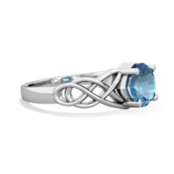 Blue Topaz Checkerboard Cushion Celtic Knot 14K White Gold ring R5000