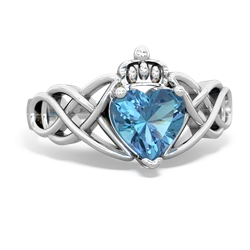 Blue Topaz Claddagh Celtic Knot 14K White Gold ring R2367