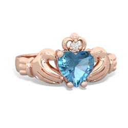 Blue Topaz Claddagh Diamond Crown 14K Rose Gold ring R2372