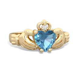 Blue Topaz Claddagh Diamond Crown 14K Yellow Gold ring R2372