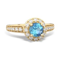 Blue Topaz Diamond Halo 14K Yellow Gold ring R5370