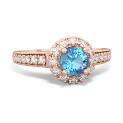 Blue Topaz Diamond Halo 14K Rose Gold ring R5370