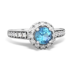 Blue Topaz Diamond Halo 14K White Gold ring R5370