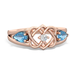 Blue Topaz Hearts Intertwined 14K Rose Gold ring R5880