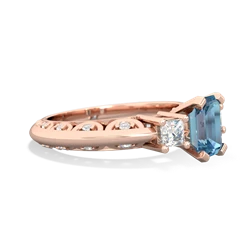 Blue Topaz Art Deco Diamond 7X5 Emerald-Cut Engagement 14K Rose Gold ring R20017EM