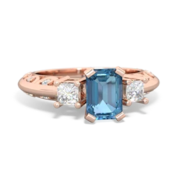 Blue Topaz Art Deco Diamond 7X5 Emerald-Cut Engagement 14K Rose Gold ring R20017EM