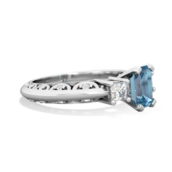 Blue Topaz Art Deco Diamond 7X5 Emerald-Cut Engagement 14K White Gold ring R20017EM