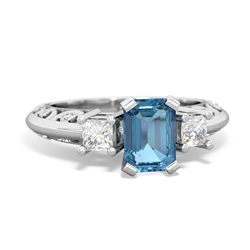 Blue Topaz Art Deco Diamond 7X5 Emerald-Cut Engagement 14K White Gold ring R20017EM