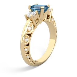 Blue Topaz Art Deco Diamond 7X5 Emerald-Cut Engagement 14K Yellow Gold ring R20017EM