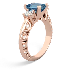 Blue Topaz Art Deco Diamond 8X6 Emerald-Cut Engagement 14K Rose Gold ring R20018EM