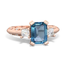 Blue Topaz Art Deco Diamond 8X6 Emerald-Cut Engagement 14K Rose Gold ring R20018EM