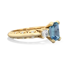 Blue Topaz Art Deco Diamond 8X6 Emerald-Cut Engagement 14K Yellow Gold ring R20018EM