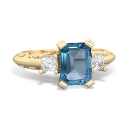 Blue Topaz Art Deco Diamond 8X6 Emerald-Cut Engagement 14K Yellow Gold ring R20018EM