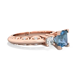 Blue Topaz Art Deco Diamond Engagement 6Mm Princess 14K Rose Gold ring R2001