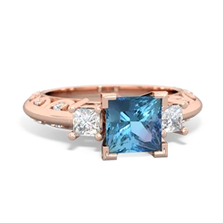 Blue Topaz Art Deco Diamond Engagement 6Mm Princess 14K Rose Gold ring R2001