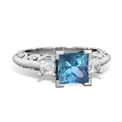 Blue Topaz Art Deco Diamond Engagement 6Mm Princess 14K White Gold ring R2001