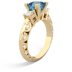 Blue Topaz Art Deco Diamond Engagement 6Mm Princess 14K Yellow Gold ring R2001