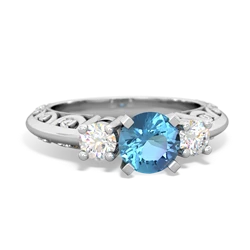 Blue Topaz Art Deco Diamond 6Mm Round Engagment 14K White Gold ring R2003