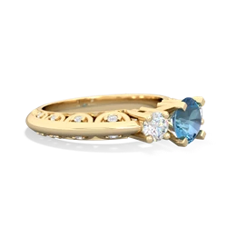 Blue Topaz Art Deco Diamond 6Mm Round Engagment 14K Yellow Gold ring R2003