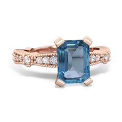 Blue Topaz Sparkling Tiara 8X6 Emerald-Cut 14K Rose Gold ring R26298EM