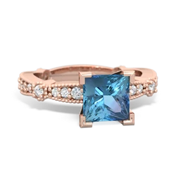 Blue Topaz Sparkling Tiara 6Mm Princess 14K Rose Gold ring R26296SQ