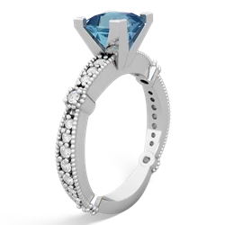 Blue Topaz Sparkling Tiara 6Mm Princess 14K White Gold ring R26296SQ