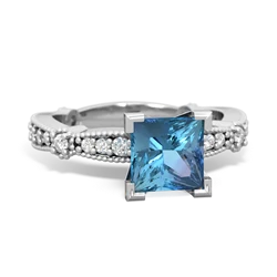 Blue Topaz Sparkling Tiara 6Mm Princess 14K White Gold ring R26296SQ