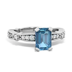 Blue Topaz Sparkling Tiara 7X5mm Emerald-Cut 14K White Gold ring R26297EM