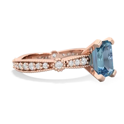 Blue Topaz Sparkling Tiara 8X6 Emerald-Cut 14K Rose Gold ring R26298EM