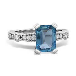 Blue Topaz Sparkling Tiara 8X6 Emerald-Cut 14K White Gold ring R26298EM