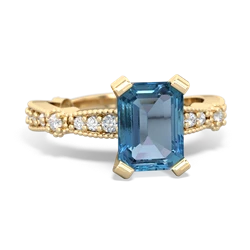 Blue Topaz Sparkling Tiara 8X6 Emerald-Cut 14K Yellow Gold ring R26298EM