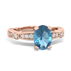 Blue Topaz Sparkling Tiara 8X6 Oval 14K Rose Gold ring R26298VL