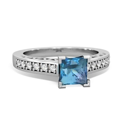 Blue Topaz Art Deco Engagement 5Mm Square 14K White Gold ring R26355SQ