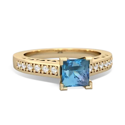 Blue Topaz Art Deco Engagement 5Mm Square 14K Yellow Gold ring R26355SQ