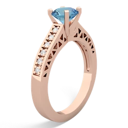 Blue Topaz Art Deco Engagement 6Mm Round 14K Rose Gold ring R26356RD