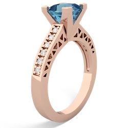 Blue Topaz Art Deco Engagement 6Mm Princess 14K Rose Gold ring R26356SQ