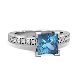 Blue Topaz Art Deco Engagement 6Mm Princess 14K White Gold ring R26356SQ