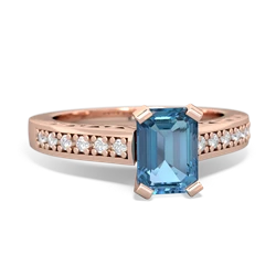 Blue Topaz Art Deco Engagement 7X5mm Emerald-Cut 14K Rose Gold ring R26357EM