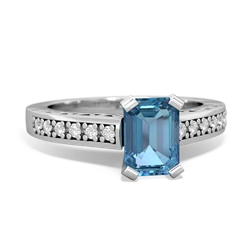 Blue Topaz Art Deco Engagement 7X5mm Emerald-Cut 14K White Gold ring R26357EM