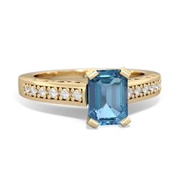 Blue Topaz Art Deco Engagement 7X5mm Emerald-Cut 14K Yellow Gold ring R26357EM