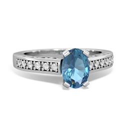 Blue Topaz Art Deco Engagement 7X5mm Oval 14K White Gold ring R26357VL