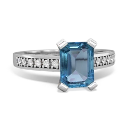 Blue Topaz Art Deco Engagement 8X6mm Emerald-Cut 14K White Gold ring R26358EM