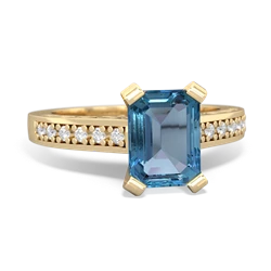 Blue Topaz Art Deco Engagement 8X6mm Emerald-Cut 14K Yellow Gold ring R26358EM