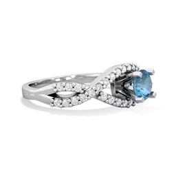 Blue Topaz Diamond Twist 5Mm Round Engagment  14K White Gold ring R26405RD